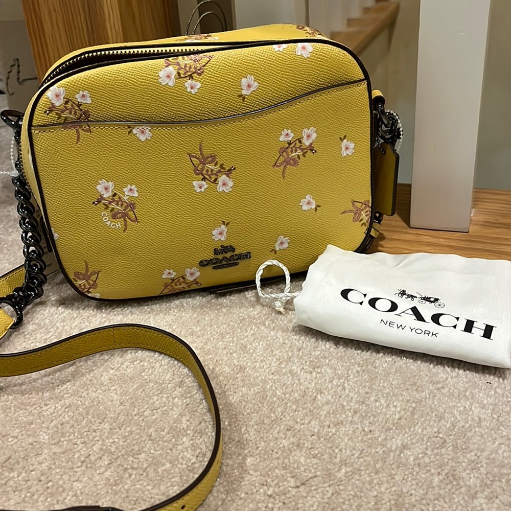 COACH Yellow Floral Gunmetal Crossbody Bag NWOT